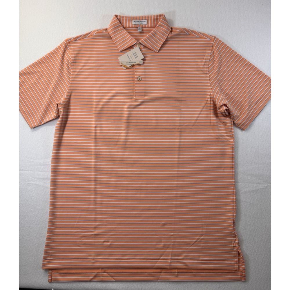 Peter Millar Summer Comfort Polo Mens Large Orange Striped UPF Golf Outdoor NWT